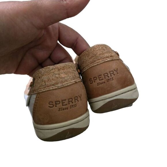 Sperry Boat Shoes‎ Women's Size 7.5M Brown White Linen Oat Lace Up Leather - Picture 4 of 5